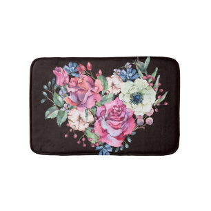 Wasserfarbenes Blumenherz: Vintage Rose. Badematte