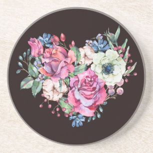Wasserfarbenes Blumenherz: Vintage Rose. Getränkeuntersetzer