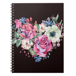 Wasserfarbenes Blumenherz: Vintage Rose. Notizblock