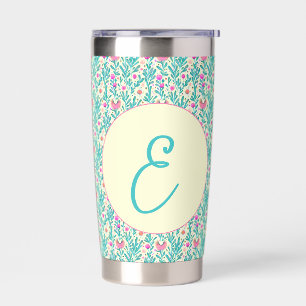 Wasserfarbenes Blumenmuster-Monogramm in Rosa und Thermobecher