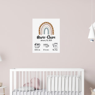 Wasserfarbenes Boho-Regenbogen-Geburtsstatistik fü Poster
