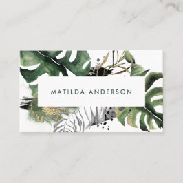 Wasserfarbenes botanisches Blattwerk und Golddetai Visitenkarte