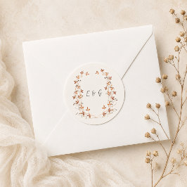 Wasserfarbenes Botanisches Monogramm-Kranz im warm Runder Aufkleber