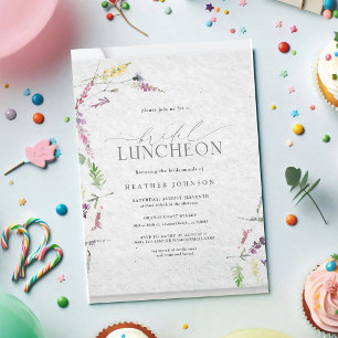 Wasserfarbenes Braut-Lunch mit Wildblumen in Rosa Einladung