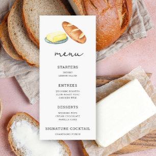 Wasserfarbenes Brot und Butter - Menü für Hochzeit Menükarte