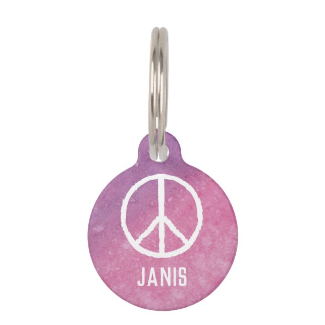 Wasserfarbenes Friedenszeichen (Rosa) Haustiermarke (Vorderseite)