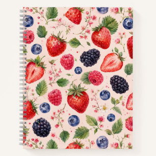 Wasserfarbenes Fruchtmuster aus gemischten Beeren Notizbuch