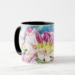 Wasserfarbenes Gemälde einer rosa und weißen Azeea Tasse