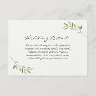 Wasserfarbenes grünes Blatt Hochzeitsempfang Detai Begleitkarte