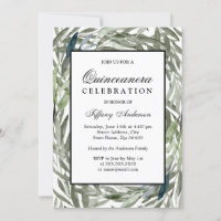 Wasserfarbenes grünes Leaf Border Quinceanera lade