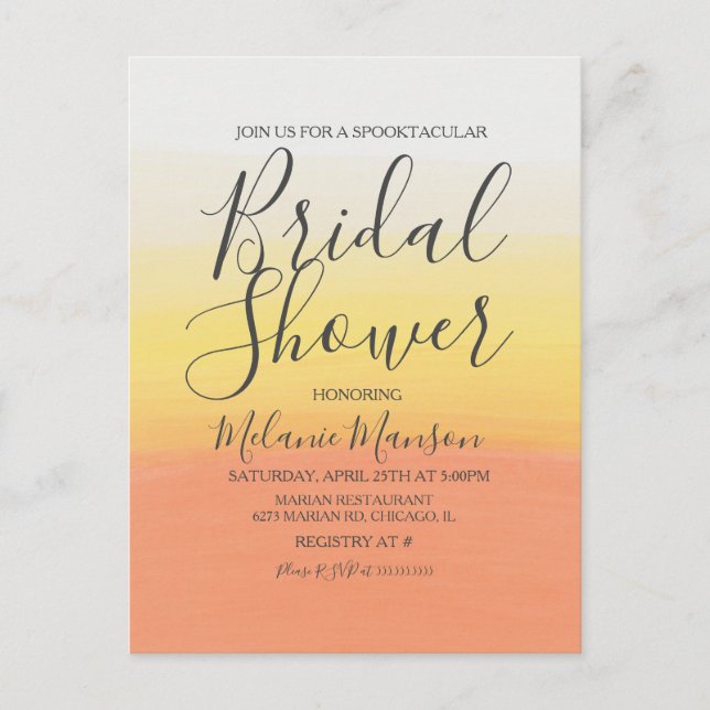 Wasserfarbenes Halloween-Brautparty Postkarte (Vorderseite)