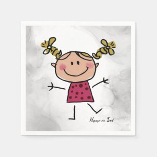 Wasserfarbenes Happy Strichfigur-Mädchen Rosa Klei Serviette