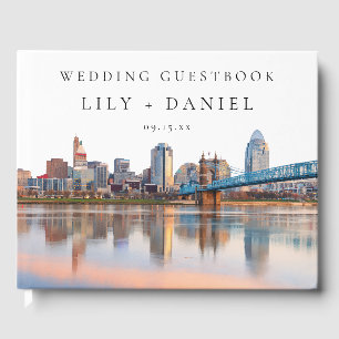Wasserfarbenes Hochzeitsmotiv Cincinnati Skyline Gästebuch