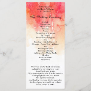 Wasserfarbenes Hochzeitsprogramm. Zeremonie Programm