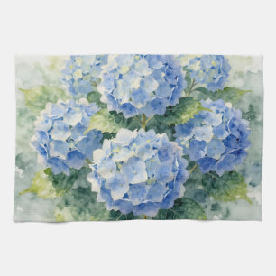 Wasserfarbenes Hortensienbouquet in Blau Geschirrtuch