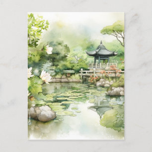 Wasserfarbenes japanisches Landschaftshintergrundb Feiertagspostkarte