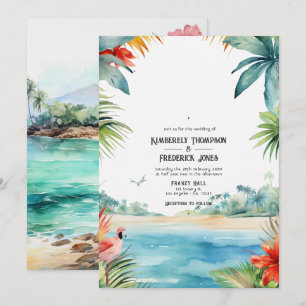 Wasserfarbenes karibisches Zielhochzeit Einladung