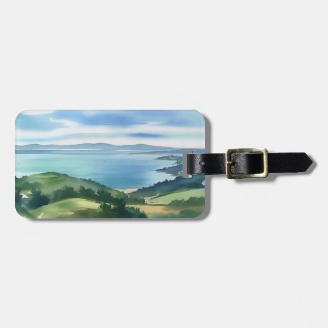 Wasserfarbenes Kofferanhänger mit Küstenmotiv (Vorderseite horizontal)