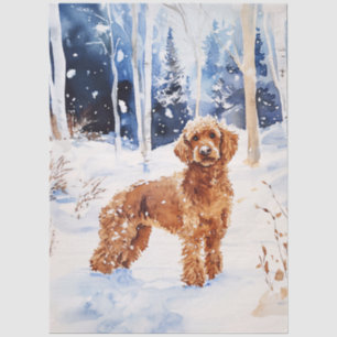 Wasserfarbenes Labradoodle-Hund im Winterwald Seidenpapier