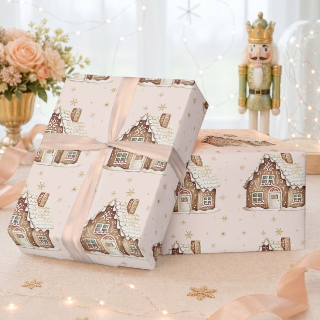 Wasserfarbenes Lebkuchenhäuschen Weihnachten Geschenkpapier (Watercolor Gingerbread House Christmas Holiday Wrapping Paper)