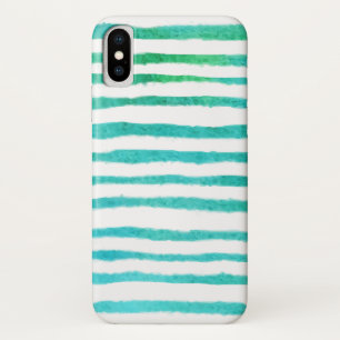 Wasserfarbenes meerblau-grün gestreiftes Muster iPhone X Hülle