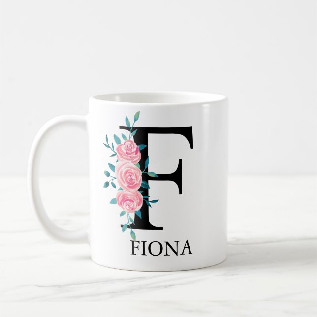 Wasserfarbenes Monogramm, benutzerdefinierter einz Kaffeetasse (Links)