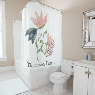 Wasserfarbenes Monogramm-Blumenmuster in Rosa Weiß Duschvorhang