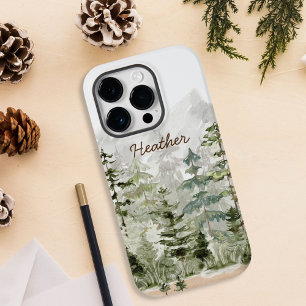 Wasserfarbenes Monogramm Grün Kiefernwald auf dem Case-Mate iPhone 14 Pro Hülle
