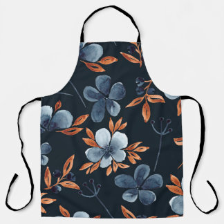 Wasserfarbenes, nahtloses Blumenmuster mit Indigof Schürze