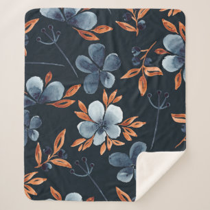 Wasserfarbenes, nahtloses Blumenmuster mit Indigof Sherpadecke