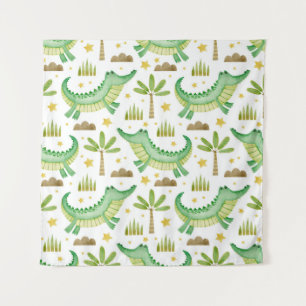 Wasserfarbenes nahtloses Muster der Krokodilpalme Wandteppich