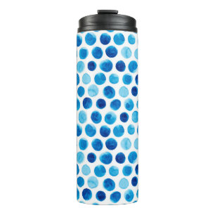 Wasserfarbenes nahtloses Muster mit blauen Polka-P Thermosbecher