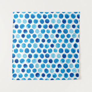Wasserfarbenes nahtloses Muster mit blauen Polka-P Wandteppich