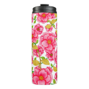 Wasserfarbenes nahtloses Muster mit Blume. Vintag Thermosbecher