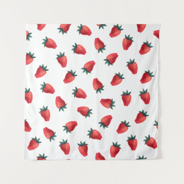 Wasserfarbenes nahtloses Muster mit Erdbeeren Wandteppich (Vorderseite)