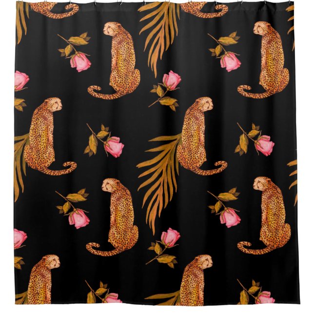 Wasserfarbenes nahtloses Muster mit Geparden Duschvorhang (Vorderseite)