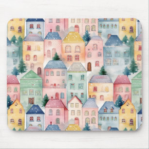 Wasserfarbenes nahtloses Muster mit Häusern Mousepad