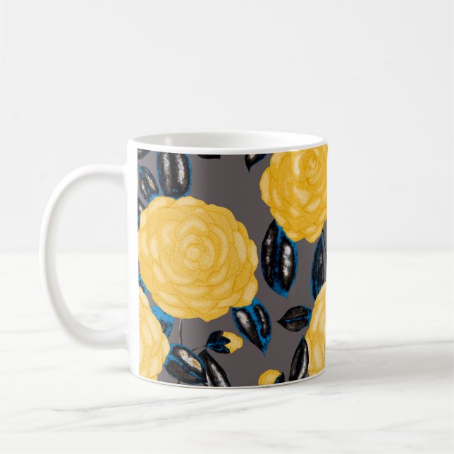 Wasserfarbenes nahtloses Muster mit Kamelien-Blume Kaffeetasse (Links)