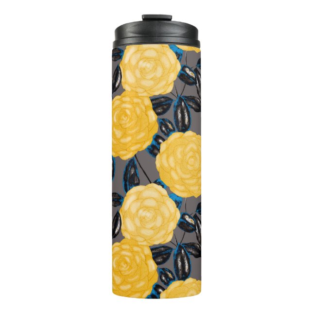 Wasserfarbenes nahtloses Muster mit Kamelien-Blume Thermosbecher (Vorderseite)
