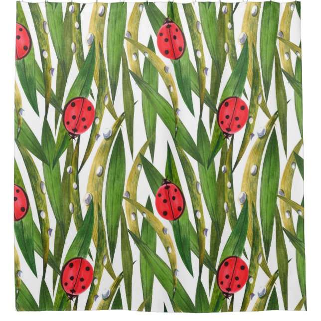 Wasserfarbenes nahtloses Muster mit Ladybugs. Gege Duschvorhang (Vorderseite)