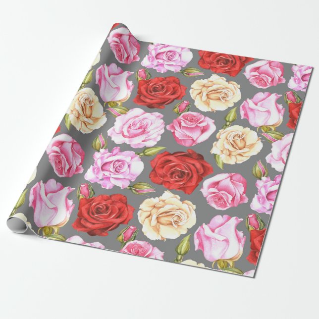 Wasserfarbenes nahtloses Muster mit Rose. Nahtlos Geschenkpapier (Ungerollt)