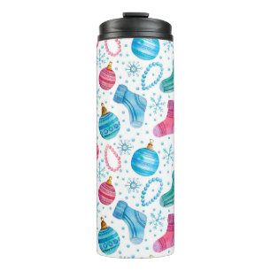 Wasserfarbenes nahtloses Muster mit Weihnachtsgest Thermosbecher