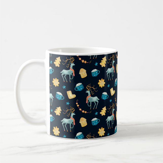 Wasserfarbenes nahtloses Muster mit Weihnachtsmänn Kaffeetasse (Links)