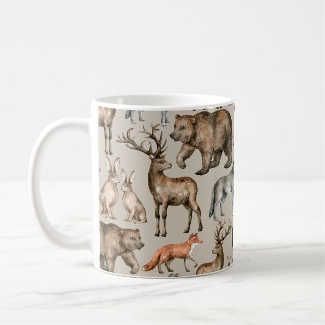 Wasserfarbenes nahtloses Muster mit wild lebenden  Kaffeetasse (Links)