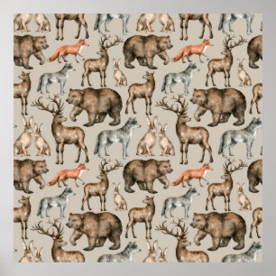 Wasserfarbenes nahtloses Muster mit wild lebenden  Poster