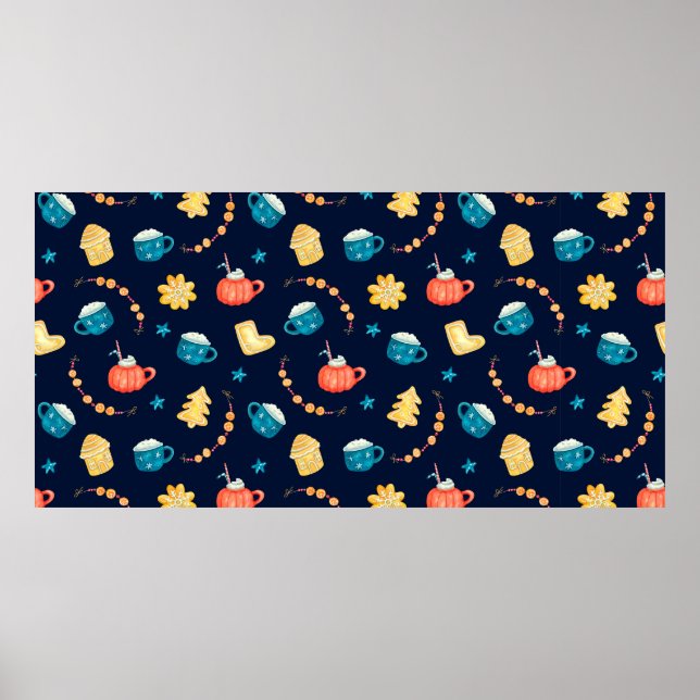 Wasserfarbenes nahtloses Muster mit Xmas Lebkuchen Poster (Vorne)