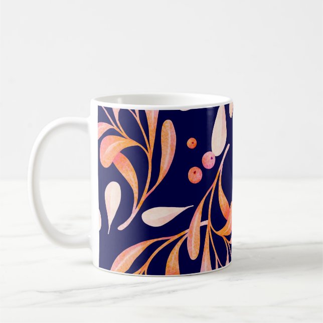 Wasserfarbenes nahtloses Muster. Rustikale botanis Kaffeetasse (Links)
