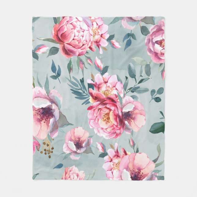 Wasserfarbenes nahtloses Muster von Pfirsichen und Fleecedecke (Vorderseite)