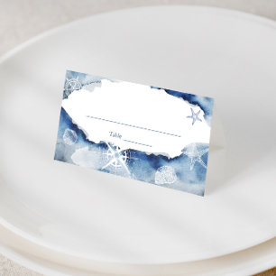 Wasserfarbenes nautisches Brautparty oder Hochzeit Platzkarte