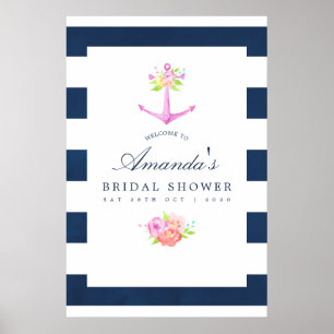 Wasserfarbenes nautisches Themed Floral Brautparty Poster